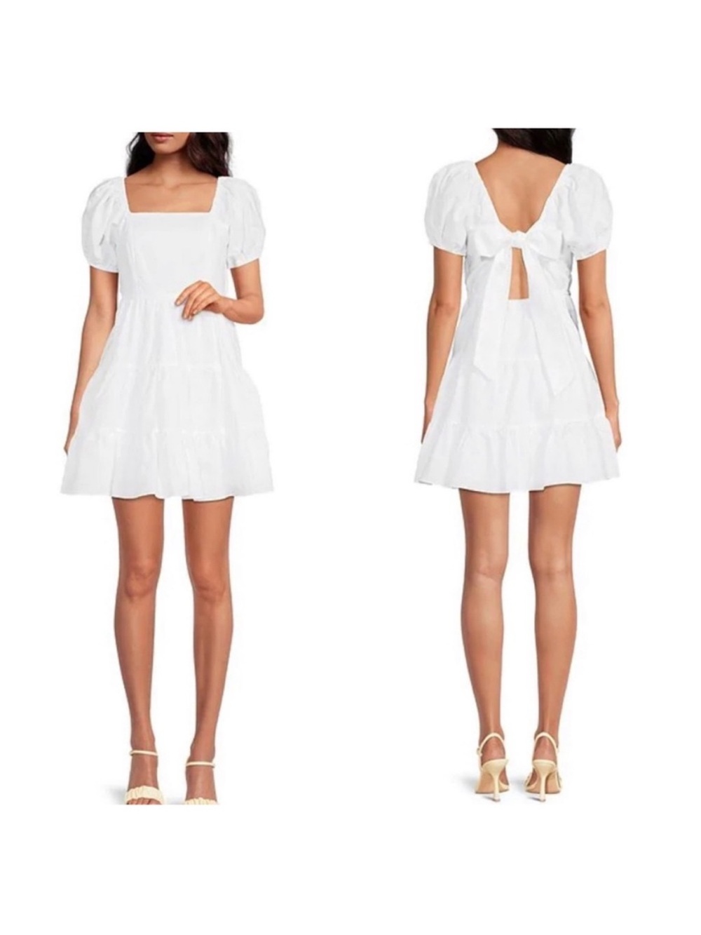 Chelsea & Violet White Puff-Sleeve Tiered Mini Dress